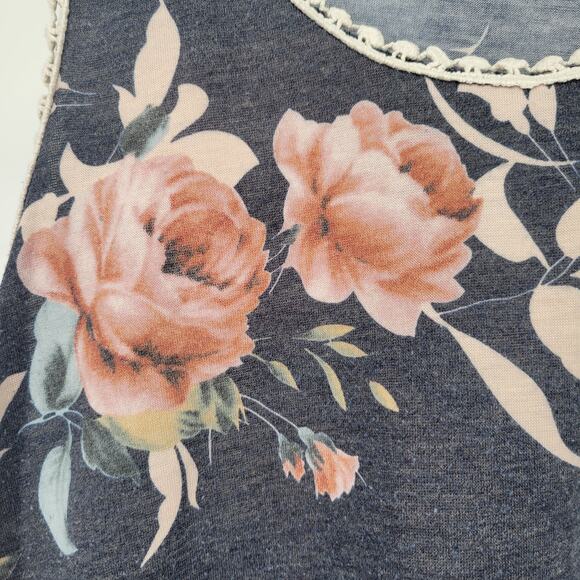 Pink Blush Womens Sz S Loose Fit Sleeveless Blouse Navy Blue Floral - Picture 2 of 4